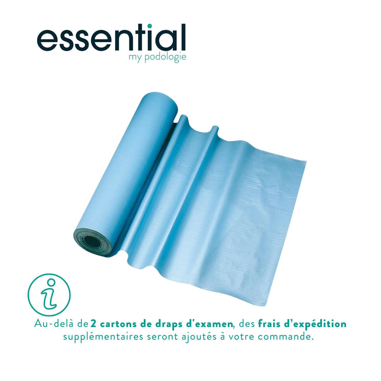 6 rouleaux Draps d'examen plastifié bleus - 180 formats - 2 Plis gaufrés Essential 