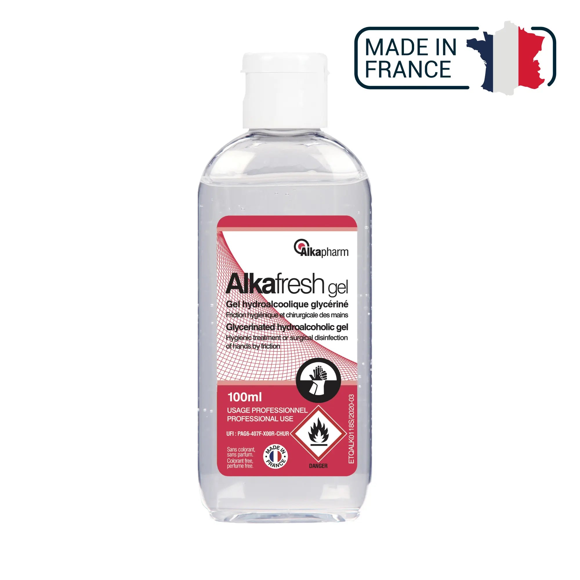 Alkafresh - Gel hydroalcoolique glycériné pour la désinfection des mains - Flacon pocket - 100 mL - Alkapharm - My Podologie