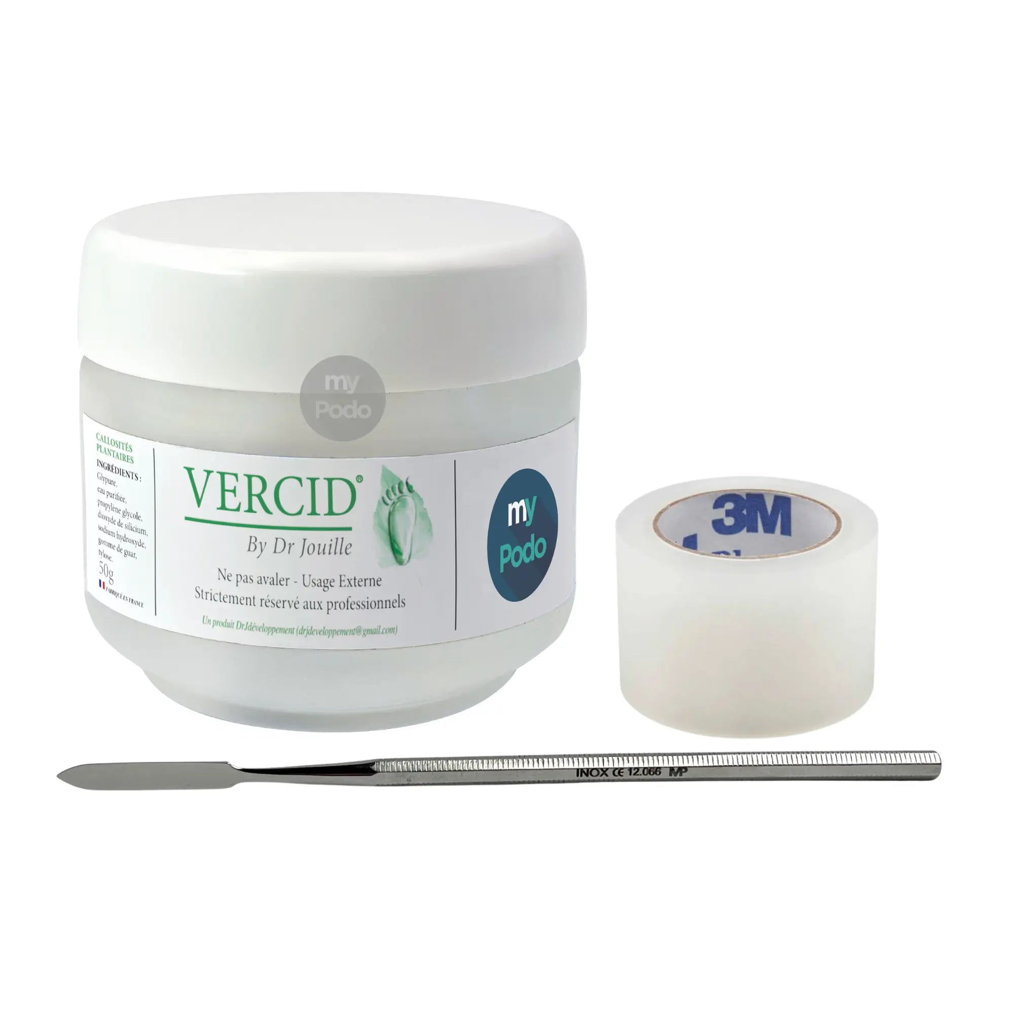 Kit Vercid du Docteur Jouille - Pot 50 g + Spatule à ciment + Rouleau de blenderm Vercid by Dr Jouille 